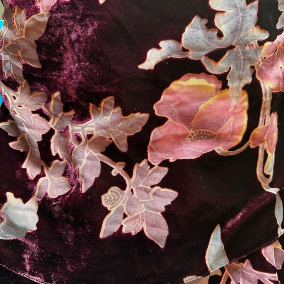 Tahari Burgundy Velvet Floral Maxi Dress Size 12 Burnout Sleeveless Gown - Picture 9 of 12